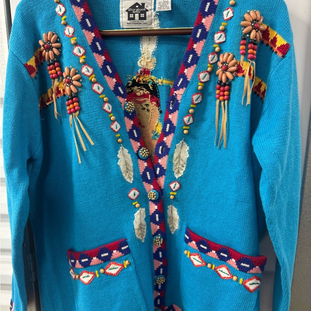 Storybook Knits Cardigan Embellished Indian Native American Women Size Large